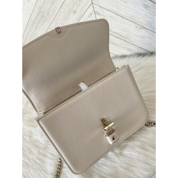 Kate Spade Locket Large Flap Crossbody Bag White Pebbled Leather Chain Strap NWT - Picture 5 of 8